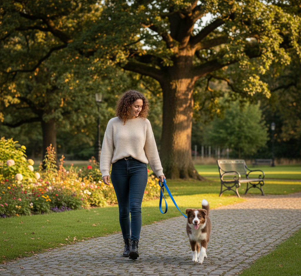 paseo con border collie con correa floja