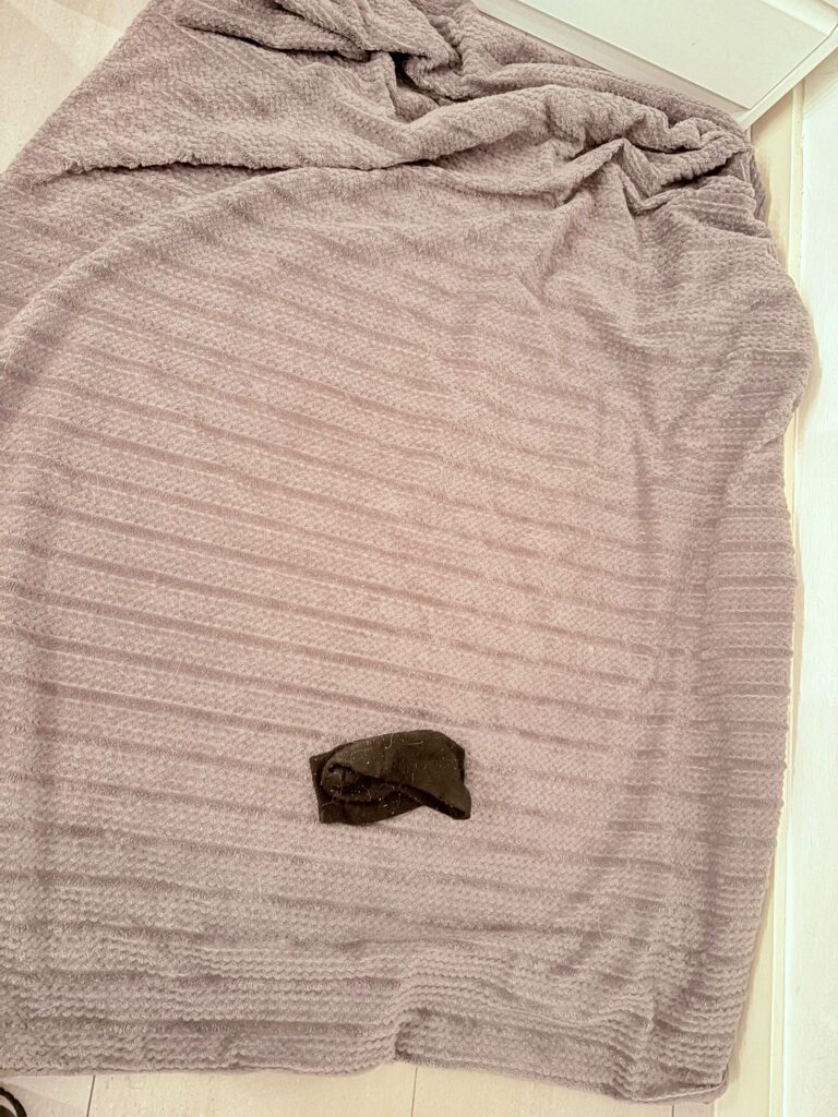 cama de cachorro border collie con calcetín usado para que no llore por la noche